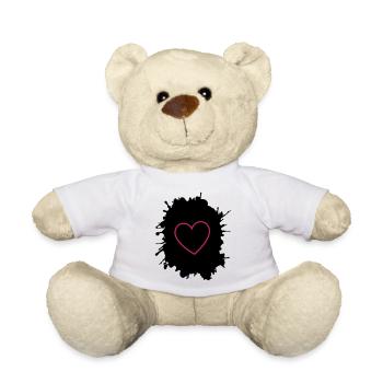 Neon Pink Herz-Umriss auf Schwarz - Teddy - Weiß - Vorne