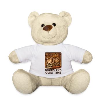 Sleeping Cat Over Books - Teddy Bear - white - Front