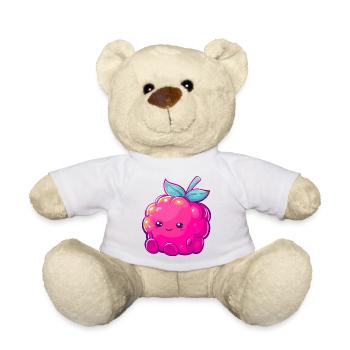 Kuschelige Himbeer-Kawaii Frucht Illustration - Teddy - Weiß - Vorne