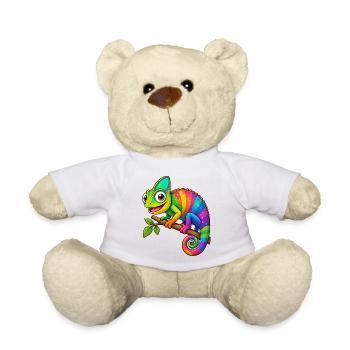 Colorful Chameleon Cartoon Rainbow Animal Motif - Teddy Bear - white - Front