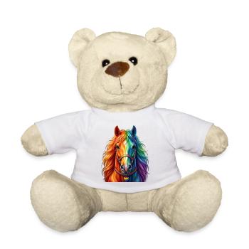 Regenbogenpferd / Pferd in Regenbogenfarben - Teddy - Weiß - Vorne