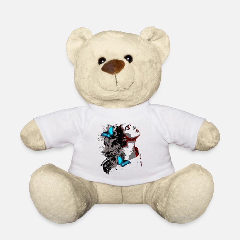 Visage Floral et Papillons Bleus - Nounours - blanc