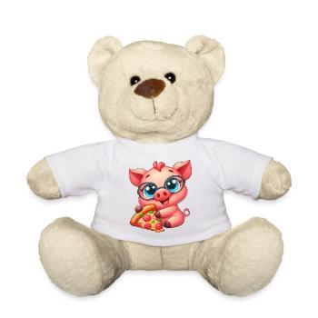 Nerdschwein Cartoon Pizza Pizzaliebhaber - Teddy - Weiß - Vorne