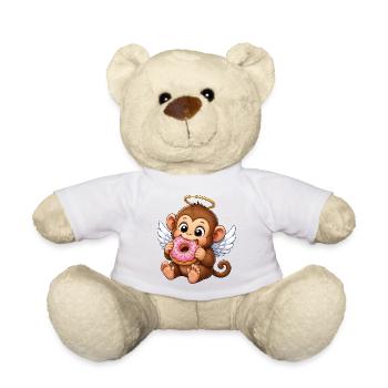 Cute Monkey Chimpanzee Angel Donut Snacking Cartoon - Teddy Bear - white - Front