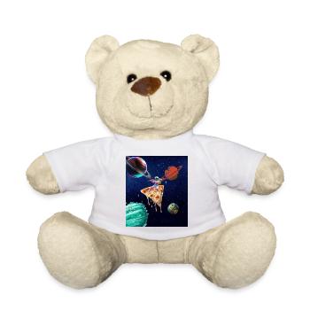 Astronaut Rides Pizza In Space Funny Space T - Teddy Bear - white - Front