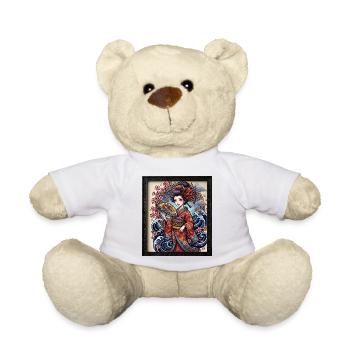 Geisha mit Dämonenmaske und Wellen - Teddy - Weiß - Vorne