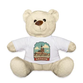 Krakow Poland Market Square Vintage Travel Badge - Teddy Bear - white - Front
