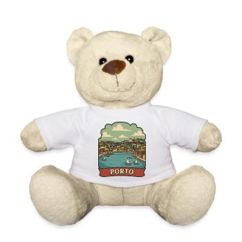 Porto Portugal Dom Luis Bridge Retro Travel Badge - Teddy Bear - white - Front