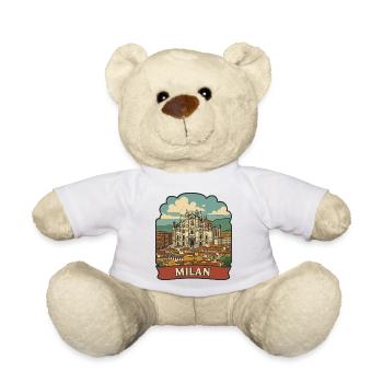 Mailänder Dom, Italien Retro-Reiseaufkleber Abzeichen - Teddy - Weiß - Vorne