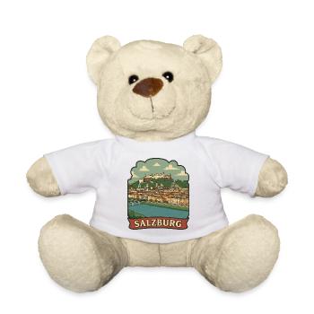 Salzburg Austria Fortress Retro Travel Badge - Teddy Bear - white - Front