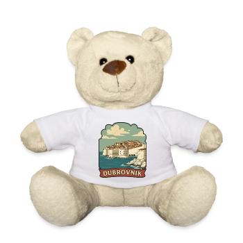 Dubrovnik Croatia Old Town Walls Retro Badge - Teddy Bear - white - Front