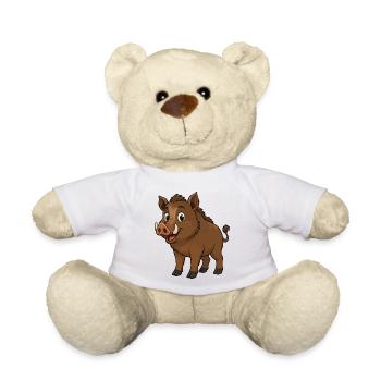 Happy Wild Boar Cartoon - Teddy Bear - white - Front