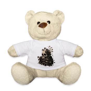 Skull on Books T-Shirt Dark Academia Goth - Teddy Bear - white - Front