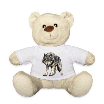 Gray Wolf Illustration - Teddy Bear - white - Front