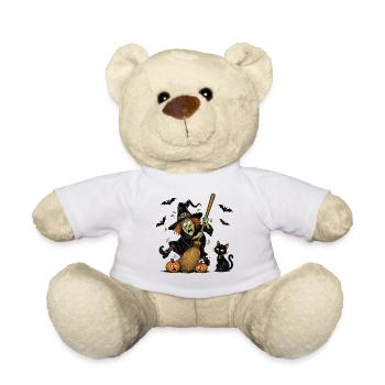 Motif vintage effrayant de la sorcière Halloween Chat citrouille - Nounours - blanc - Devant