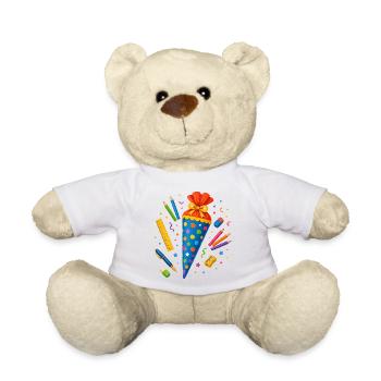 Colorful school cone with school supplies - Teddy Bear - white - Front