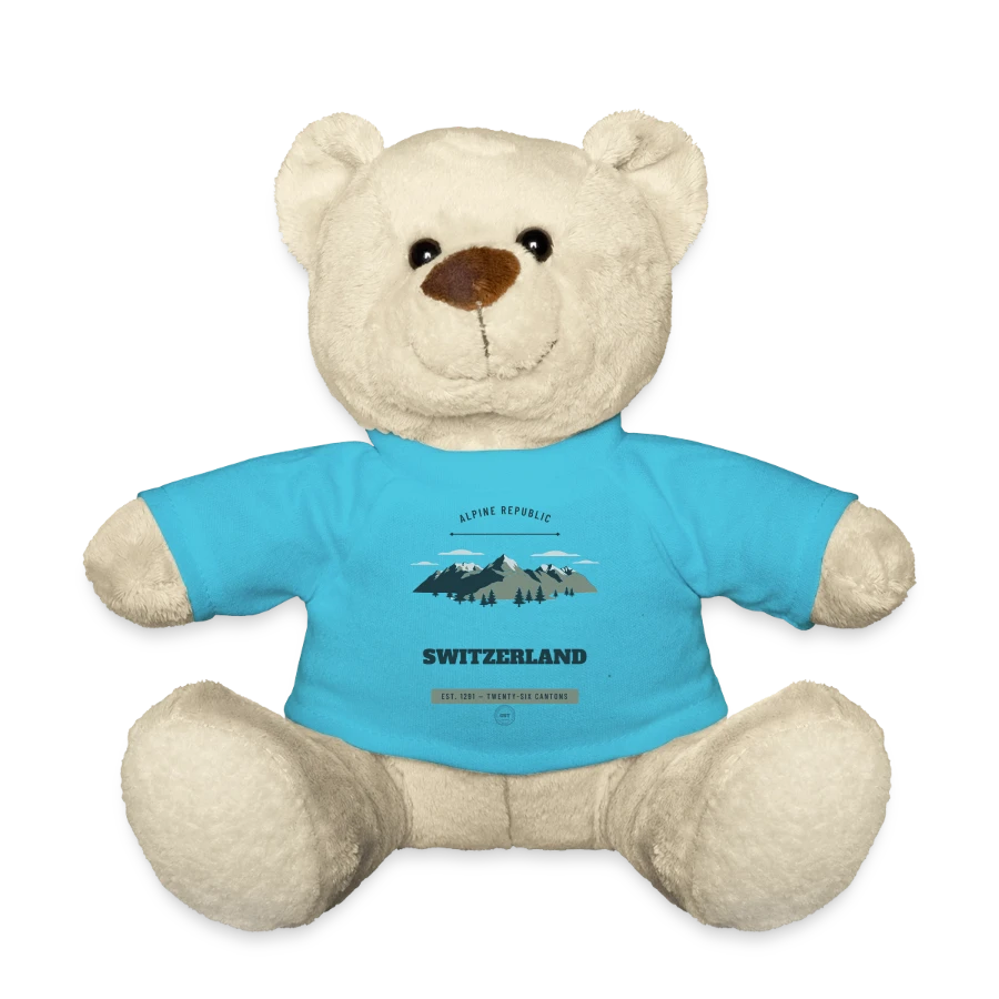 Switzerland badge on a teddy bear, atoll blue