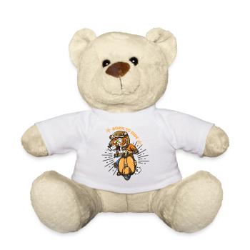 Born to Ride. Wild Tiger. Vintage Moped Riding. - Teddy Bear - white - Front