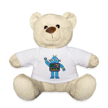Small blue robot - Teddy Bear - white - Front