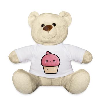 Joli cupcake sucré kawaii - Nounours - blanc - Devant
