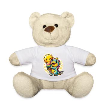 Kleiner süßer Dino mit großer bunter Eistüte - Teddy - Weiß - Vorne