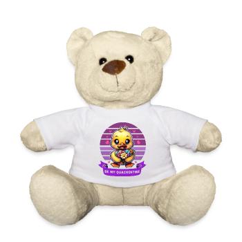 Charming Cartoon Duck Holding Flowers Valentines - Teddy Bear - white - Front