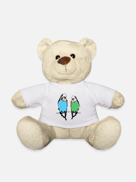 Cute budgie couple - Teddy Bear - white