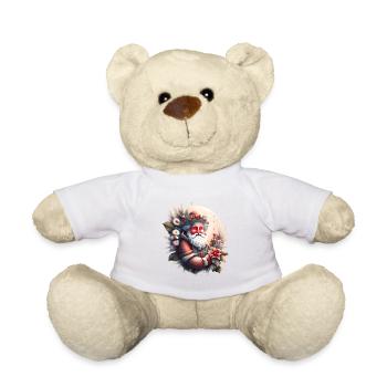 Un Père Noël souriant repose au milieu floral - Nounours - blanc - Devant