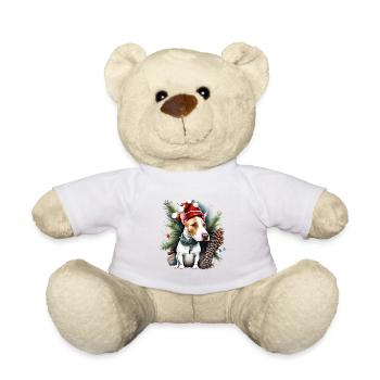 Bull Terrier anglais Porte un chapeau de Père Noël - Nounours - blanc - Devant