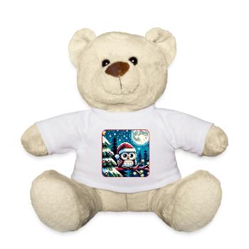 Cute owl with Santa hat sitting on a branch - Teddy Bear - white - Front