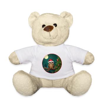 Mignon hibou avec chapeau de Père Noël assis sur une branche - Nounours - blanc - Devant