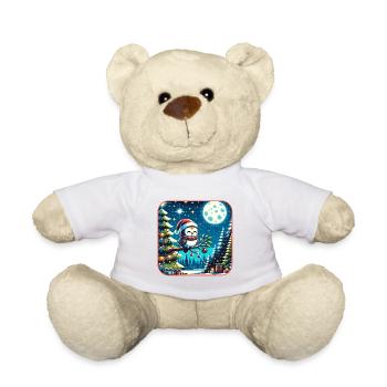 Cute owl with Santa hat sitting on a branch - Teddy Bear - white - Front