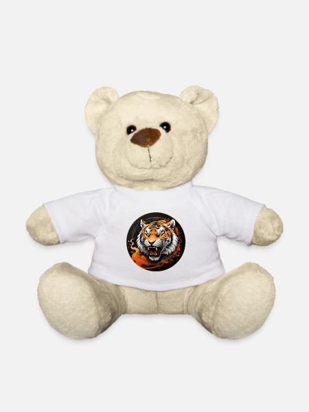 Tigerportrait Raubkatzendesign fauchender Tiger - Teddy - Weiß