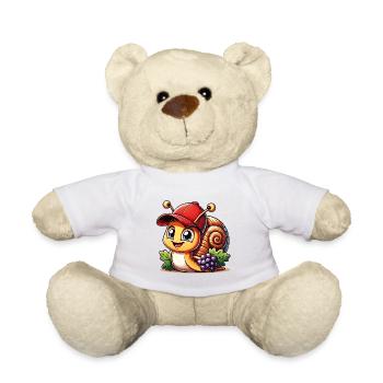 Little cute snail with baseball cap and grapes - Teddy Bear - white - Front