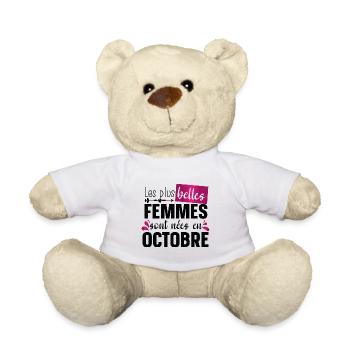 Octobre Femme Cadeau d'Anniversaire Rose Girly - Nounours - blanc - Devant