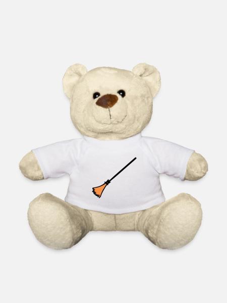 Broom, hand-drawn: cleaning lady, garbage man. - Teddy Bear - white