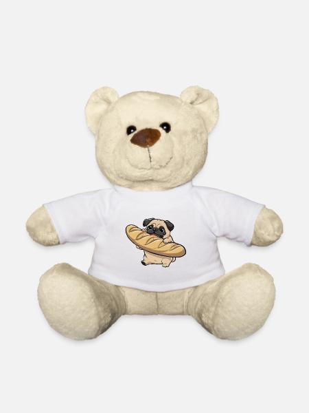 Süßer Mops essen Baguette Geschenk für Männer Frauen Kinder Mops - Teddy - Weiß