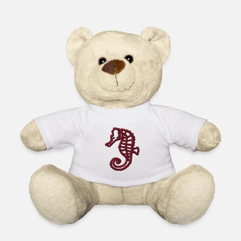 Seepferdchen rot bestickt - Teddy - Weiß