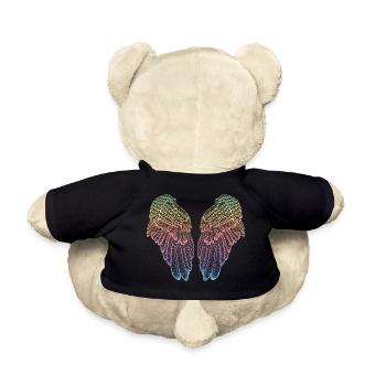 Heart Shaped Rainbow Feather Angel Wings - Teddy Bear - black - Back