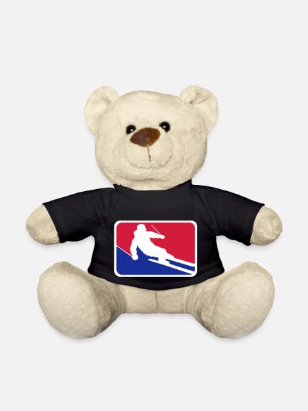 blau rot button rahmen schild ski fahren runter be - Teddy - Schwarz
