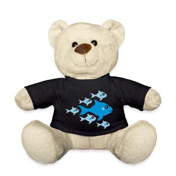 Cute Fish Babys And Mother - Teddy Bear - black - Front