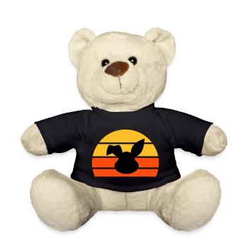 Hasenkopf mit abgeknicktem Ohr vor einer Halbsonne - Teddy - Schwarz - Vorne