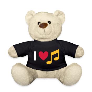 Ich liebe Musik (Herz, Note) - Teddy - Schwarz - Vorne