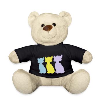 3 Sitting Cats Three Colorful Friends Silhouettes - Teddy Bear - black - Front