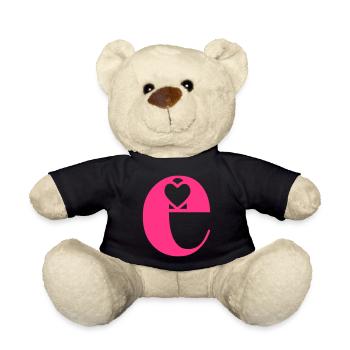 Letter e Initial Letter with Heart - Teddy Bear - black - Front