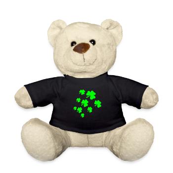 Shamrock Many Three-Leaf Leaves Green Pattern - Teddy Bear - black - Front