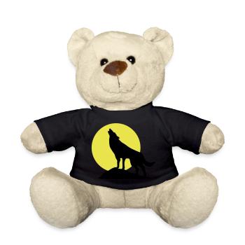 Wolve and Moon Silhouette, Wolf, Dog - Teddy Bear - black - Front