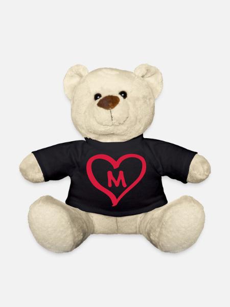 Comic Herz mit M Name Anfangsbuchstabe Initialien - Teddy - Schwarz