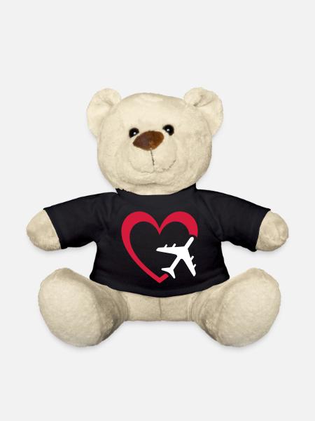 Flugzeug und Herz - Teddy - Schwarz
