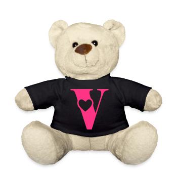 Letter v Initial letter with heart - Teddy Bear - black - Front